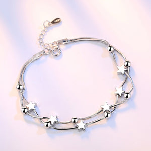 Silver Color Beads Stars Charm Bracelet