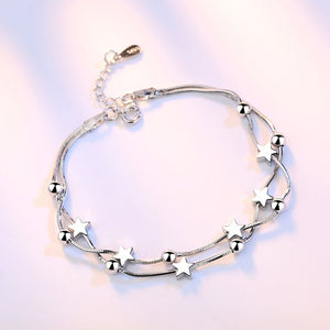 Silver Color Beads Stars Charm Bracelet