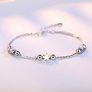 Silver Color Beads Stars Charm Bracelet