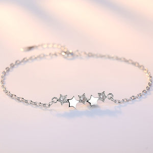 Silver Color Beads Stars Charm Bracelet